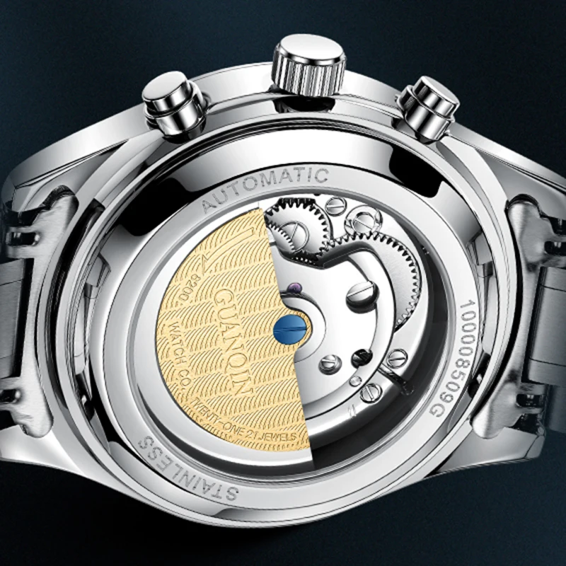 GUANQIN Orologi meccanici da uomo Movimento automatico originale di lusso Tourbillon visibile Business Leisure Luminoso impermeabile