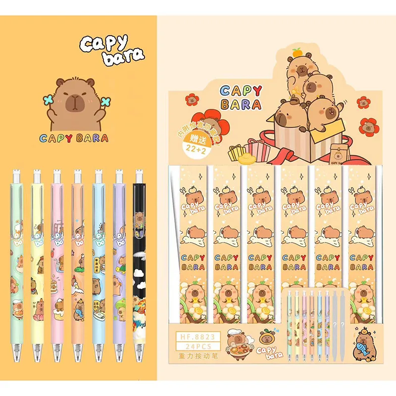 

24pcs/lot Creative Capybara Press Gel Pen Cute 0.5mm Black Ink Signature Pens Stationery Gift School Writing Supplies