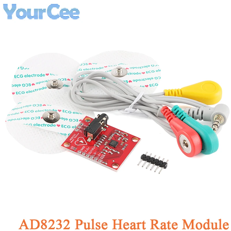 AD8232 ECG Measurement Pulse Heart Rate Monitor Sensor Module Kit with 3 Electrodes Wires for Arduino