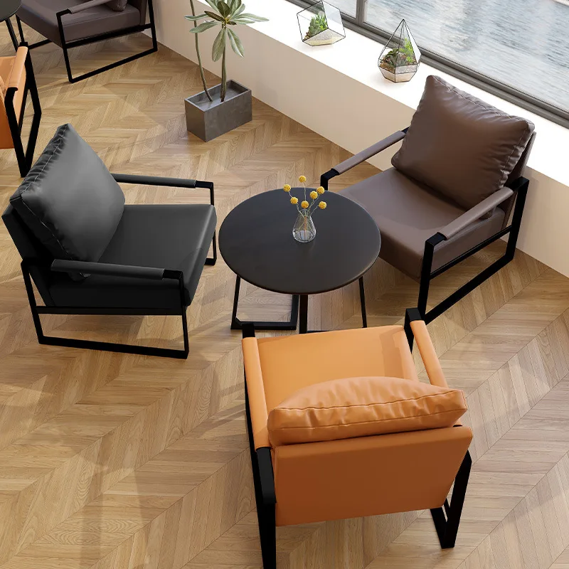 

Nordic light luxury café sofa, wrought iron table and chair combination, balcony, microfiber leather chair, outdoor leisure dini