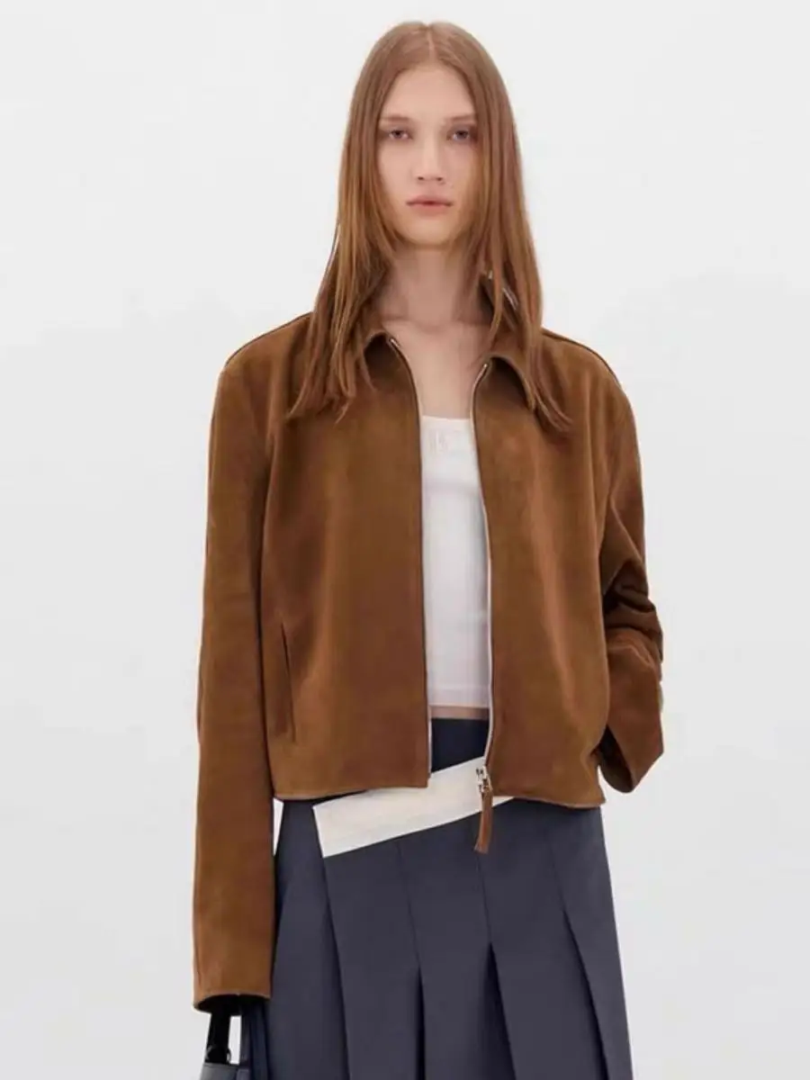 

Классическое винтажное женское пальто свободного покроя с воротником на молнии в стиле ретро с эффектом похудения, весенне-осеннее кожаное пальто