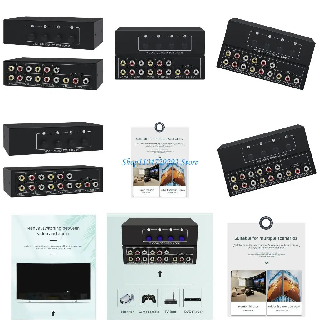 

Y2GD 4Input AV Selector Box AV Switcher With Push Button Control Universal Compatible