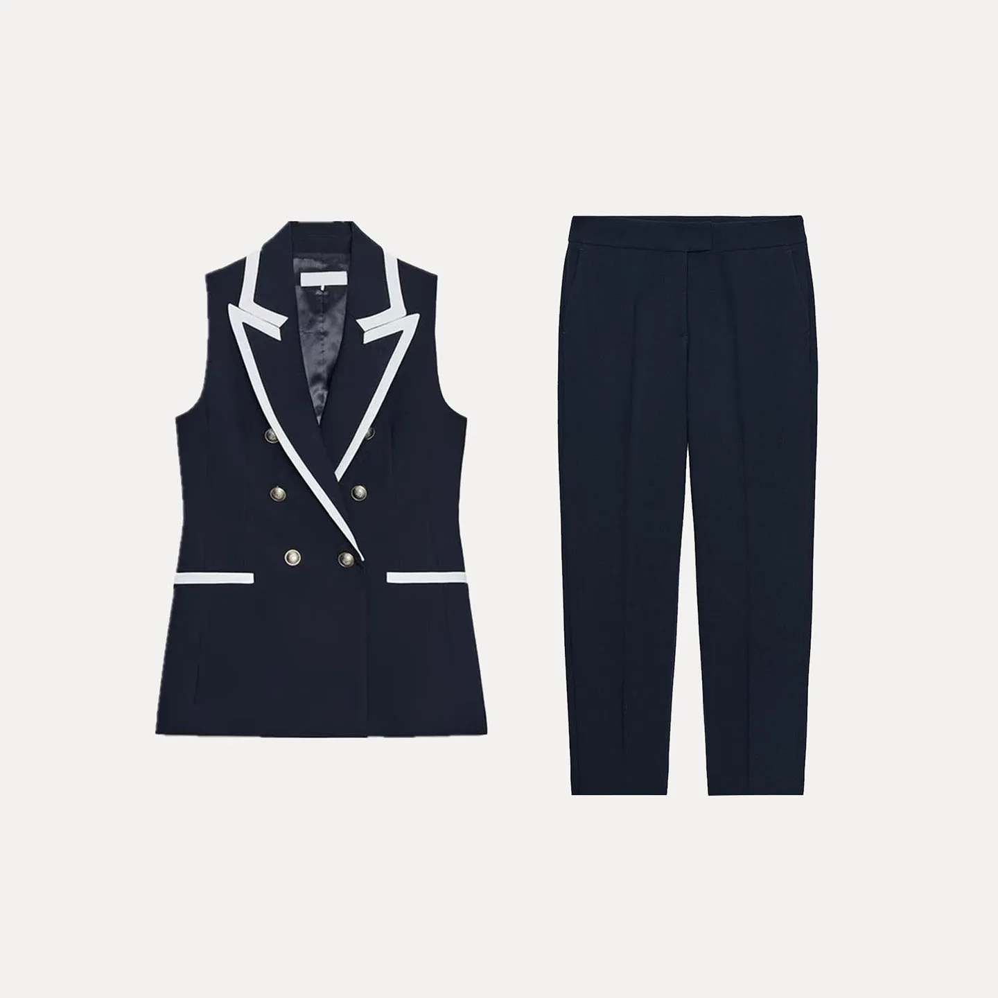 

High Waist Straight Leg Pants And Vest Set Women's Faion Autumn 2025 Z Brand Color Blo Design Casual Sle