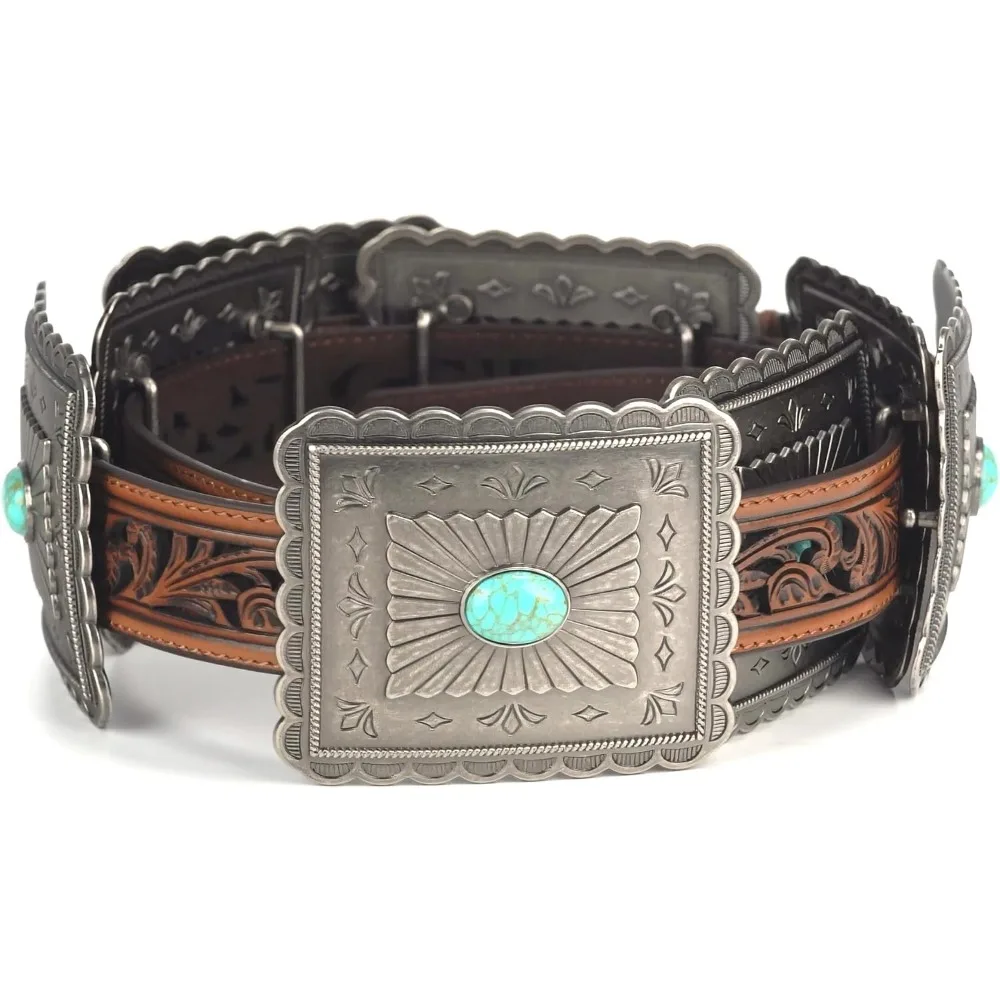 Türkiser Concho-Westerngürtel für Damen – authentischer Stil für Cowgirl-Mode