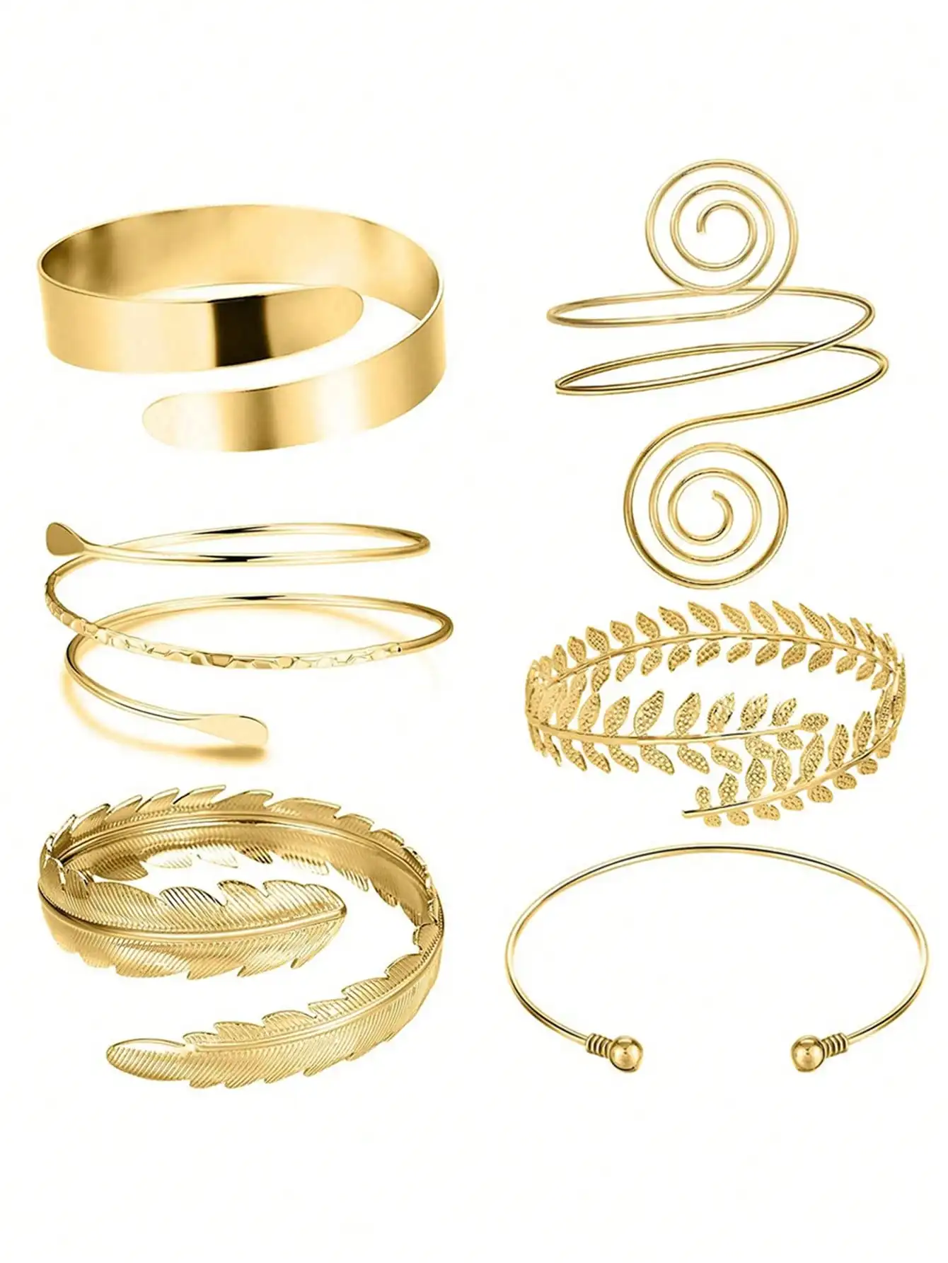 

6pcs Exaggerated Leaf, Butterfly, Floral & Geometric Metal Bangle Bracelet Set