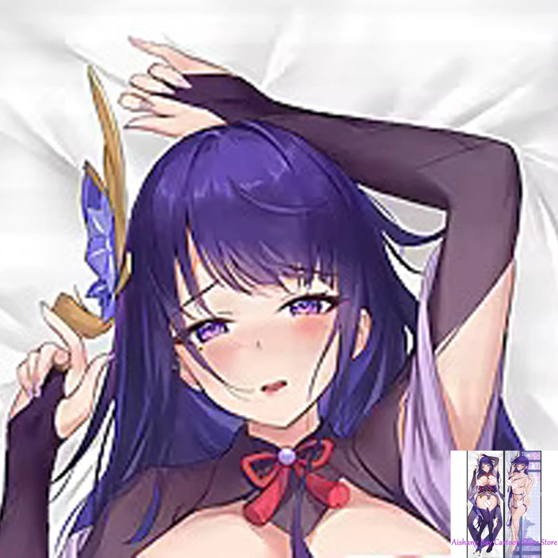 

Dakimakura Anime Pillow Cover Raiden Shogun Genshin Impact Huge Breasts Double Sided Print Life-size Body Decoration