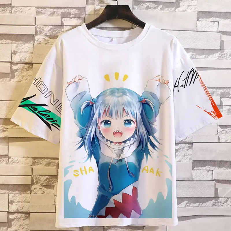 

Anime Game Hololive Shark Girl Gawa Gurra Merchandise Clothing Men And Women Summer Short Sleeve T-Shirt Plus Size Casual Ins