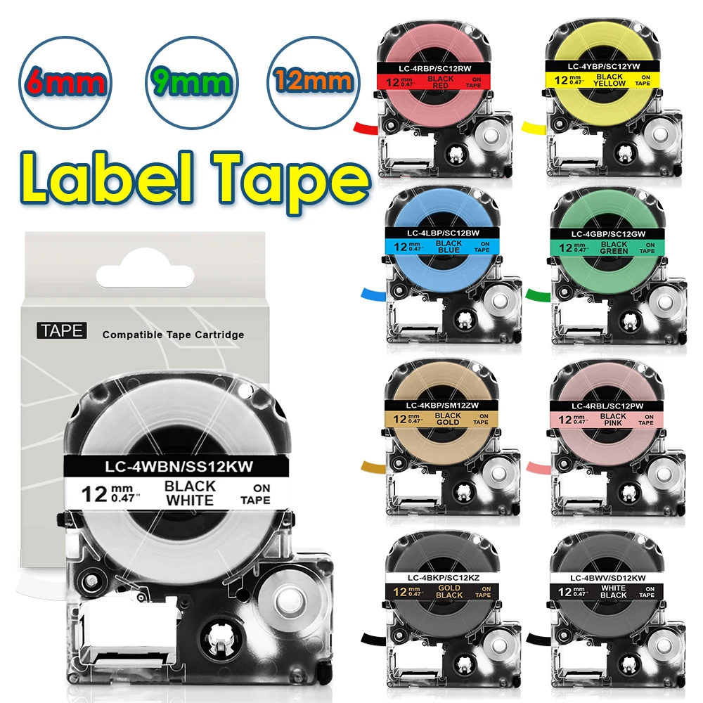 Labelwell 12mm SS12KW tape Compatible for Epson kingjim SS12KW LC-4WBN ST12KW SC12YW SC12RW SD12KW SC12PW SD12BW for LW-300 400