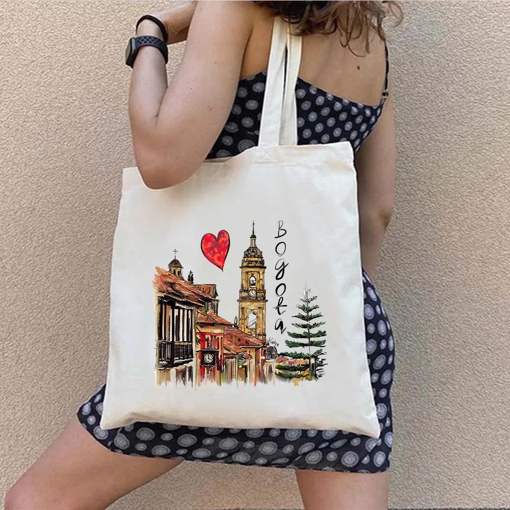 Kyiv Budapest Jakarta Quito Sofia Columbia Brussels Map Travel City Watercolor Painting Canvas Shopping Cotton Totes Bag Handbag