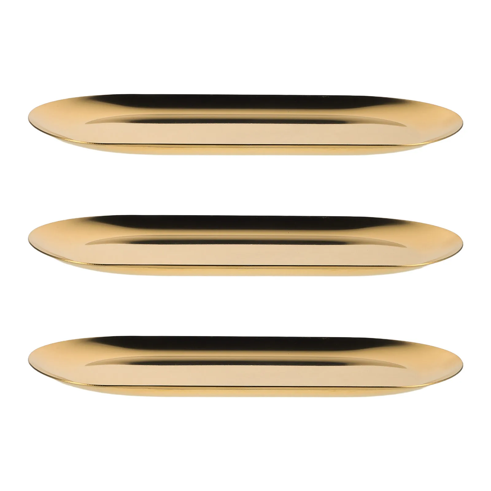3Pcs Stainless Steel Oval Gold Trays Multipurpose Serving Snack Fruit Decorative Bathroom Vanity Organizer Remote Tray