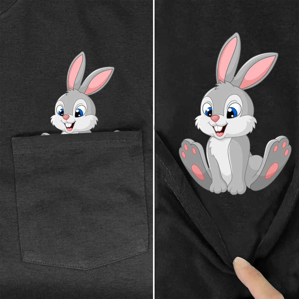 CLOOCL Funny Bunny Female T-shirts Black Pure Cotton Rabbit Pocket Tees Funny Womens Tees Summer Hip Hop Tops Graphic T Shirts