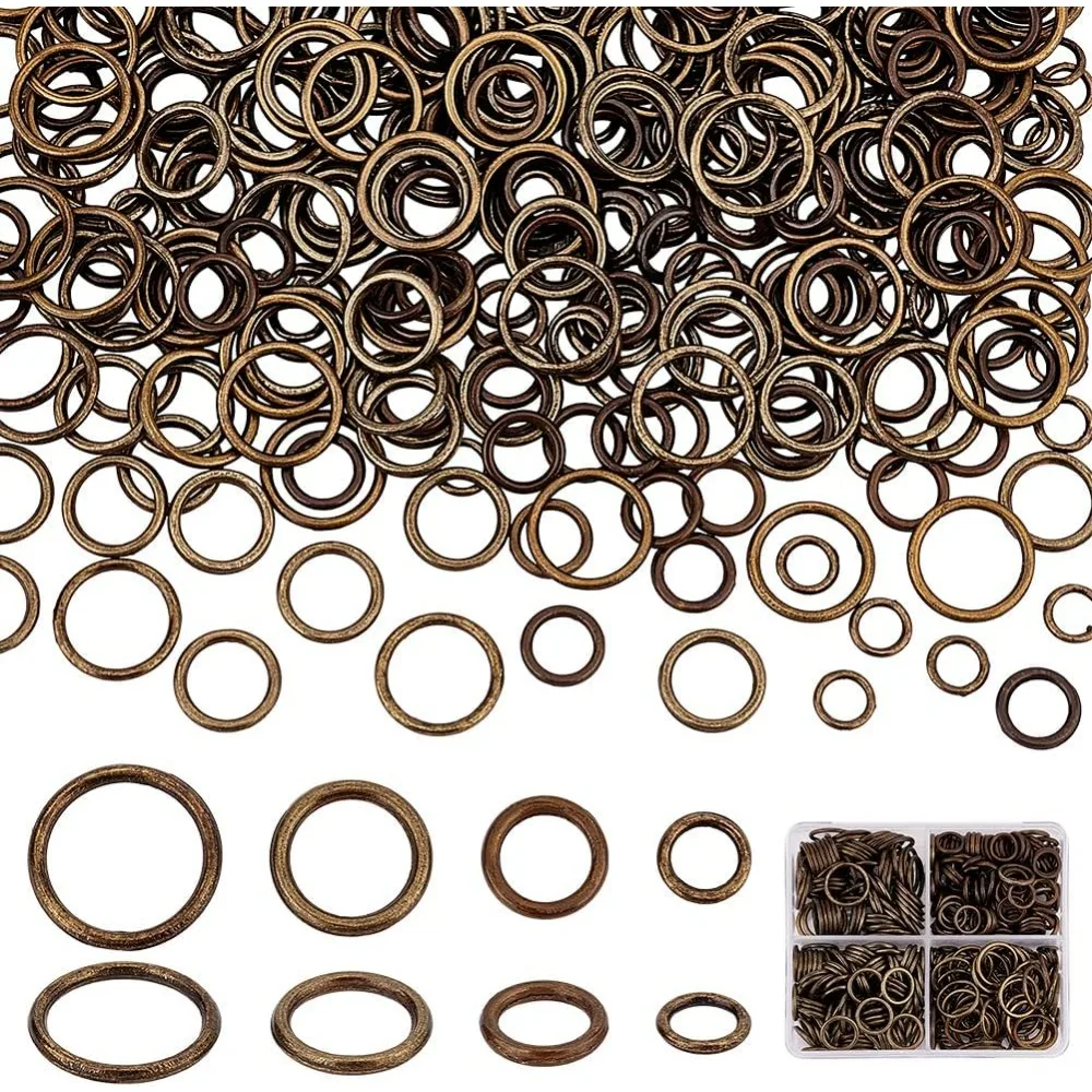 360pcs Closed Jumps Rings 6/8/10/12mm O Rings Brass Soldered Jump Rings 16~18 Gauge Antique Bronze Round Chainmail making kit