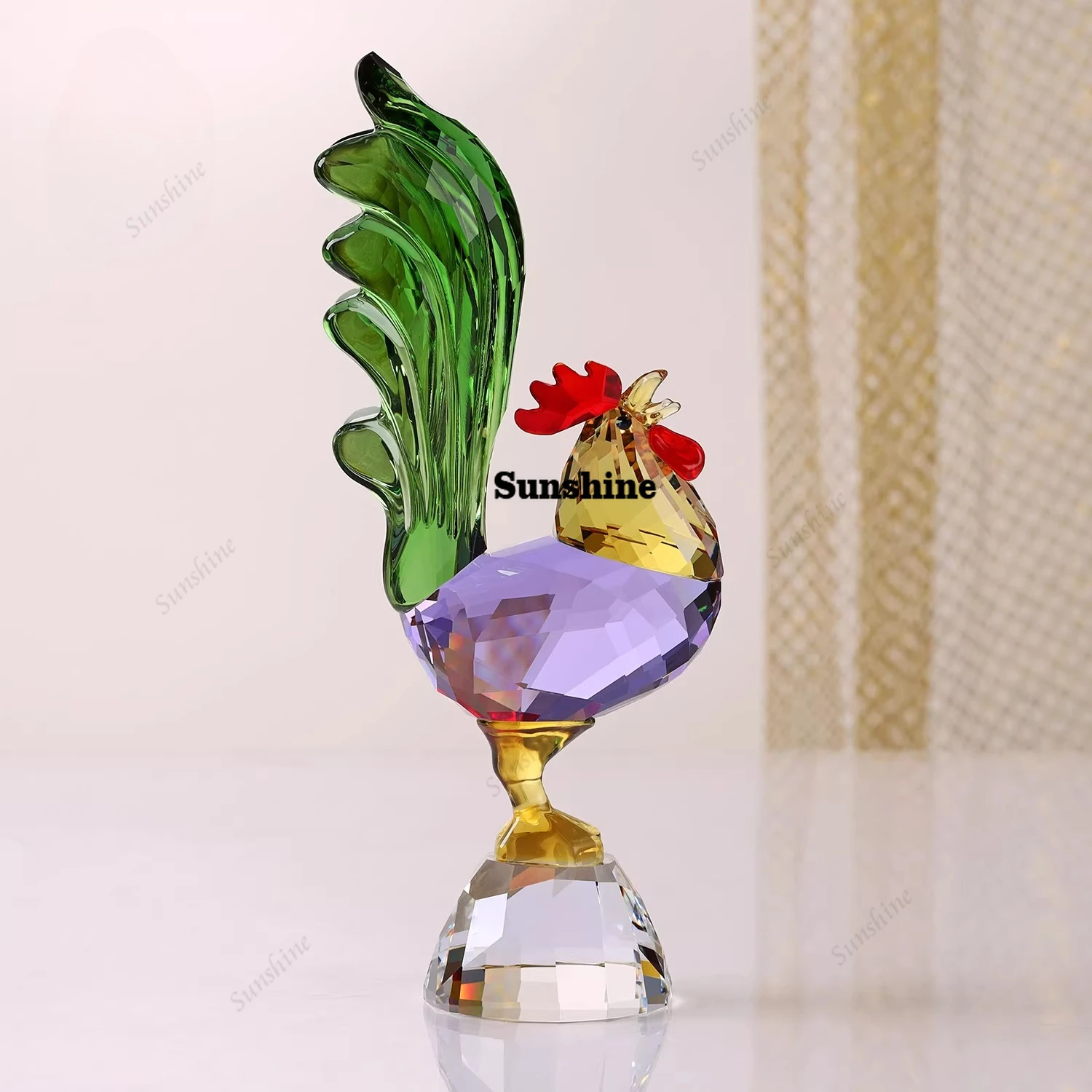 Home crystal multicolored rooster announcement decoration lucky mascot ornament