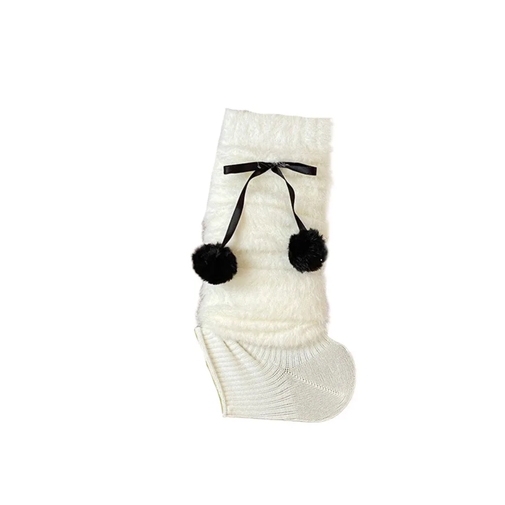 

Trendy Y2k Mink Fur Leg Warmer Thicken Sweet Knitted Leg Covers Pile Up Socks Footcover Lolita Bowknot Leg Warmer Fall Winter