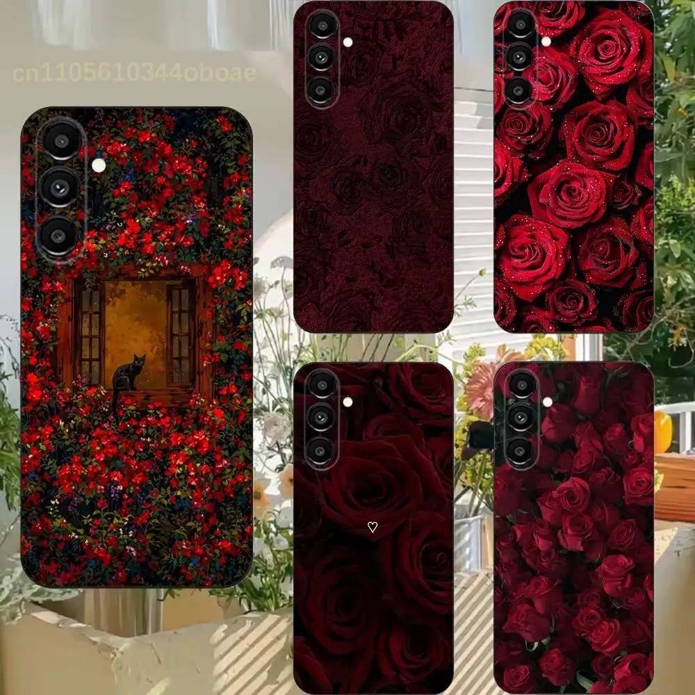 Rose Flower Phone Case For Samsung S25,24,21,22,23,20,S30,Ultra,Plus,Fe,Lite,Note,5G Black Soft