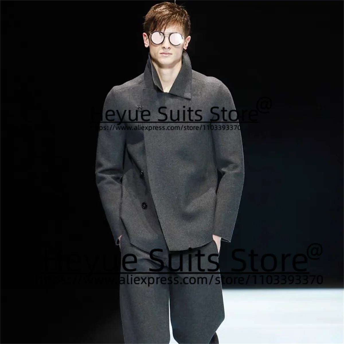 Classic Gray Wool Men Suits Slim Fit Stand Collar Groom Wedding Tuxedos Prom 2 Pieces Sets Business Male Blazer trajes de hombre