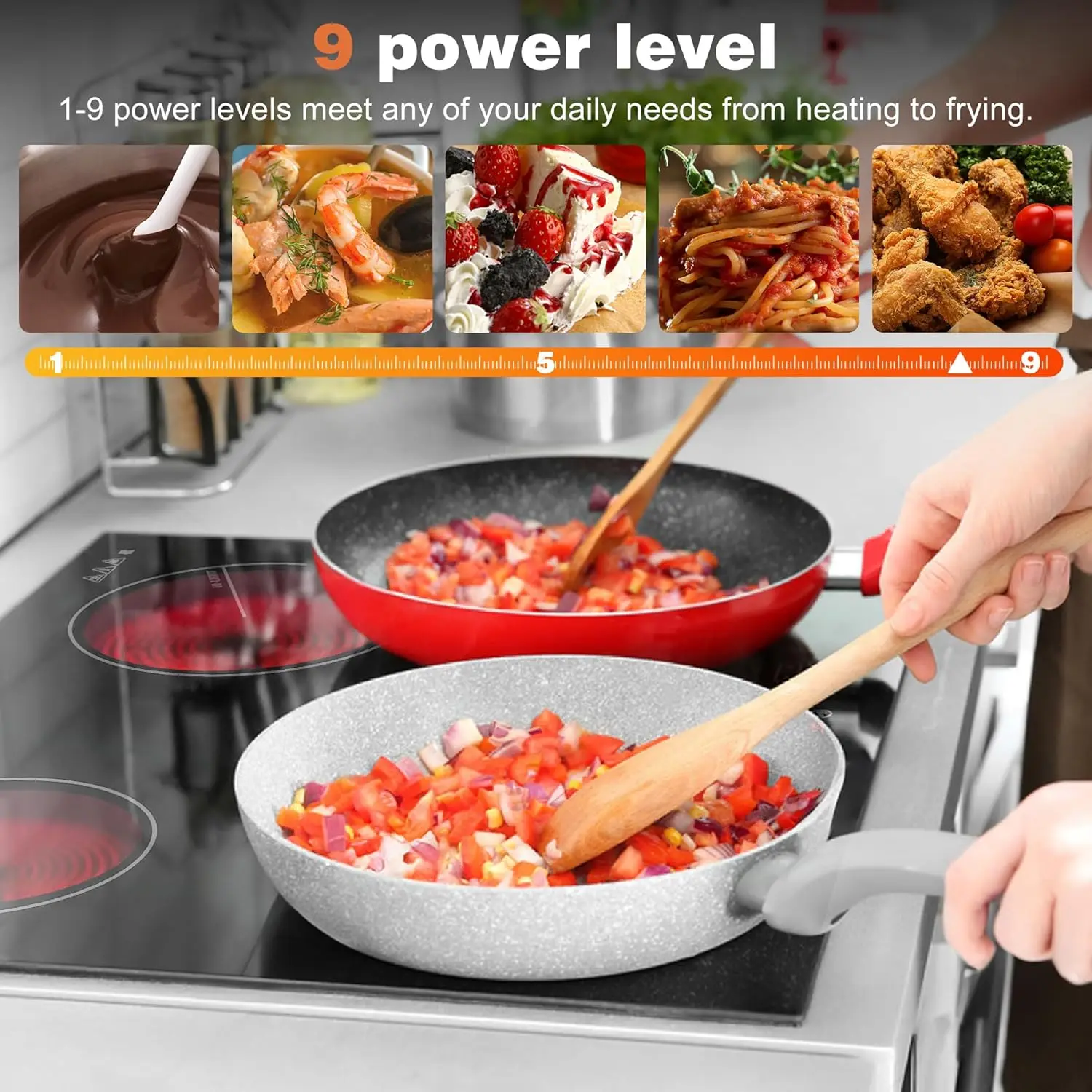 موقد كهربائي من السيراميك من كارينير 4 مناطق، مدمج 60 سم مع تحكم باللمس منزلق 6000 وات، وظيفة مع قفل أمان، بدون قابس، 230 فولت