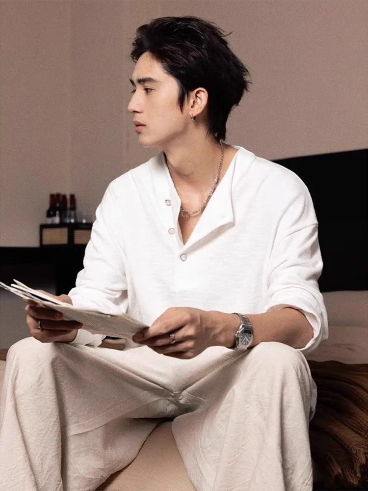

High-End Luxury -Eye Bule Texture Long Sve T-irt Men's Summer Loose Fit Casual Sle Breathable Lightweight Top
