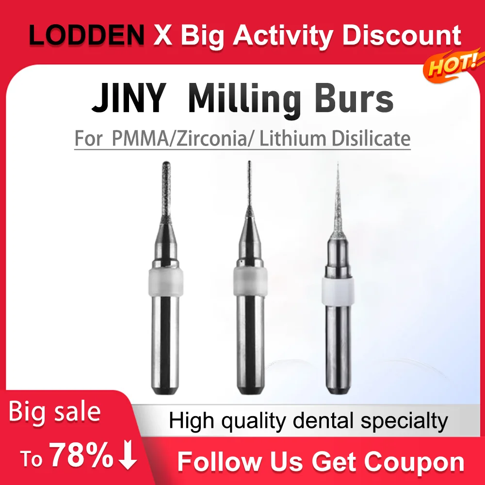

JINY D6 Dental Milling Cutter Diamond Coating Milling Burs Zirconia disilicate PMMA Metal For Milling Machine Shank NC Coating