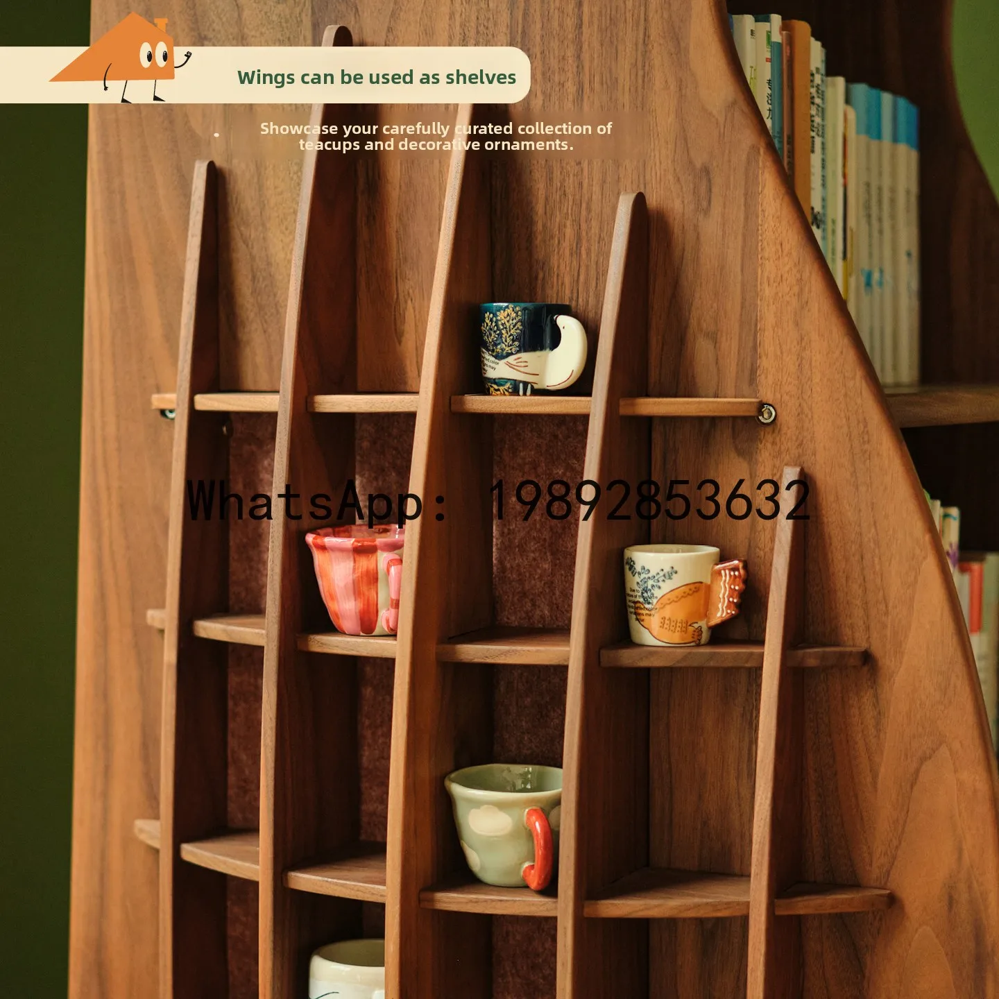 YFY Flying Bird Rotating Bookshelf Storage Rack 360 Black Walnut Teak Solid Wood Figurine Storage Corner Display Cabinet