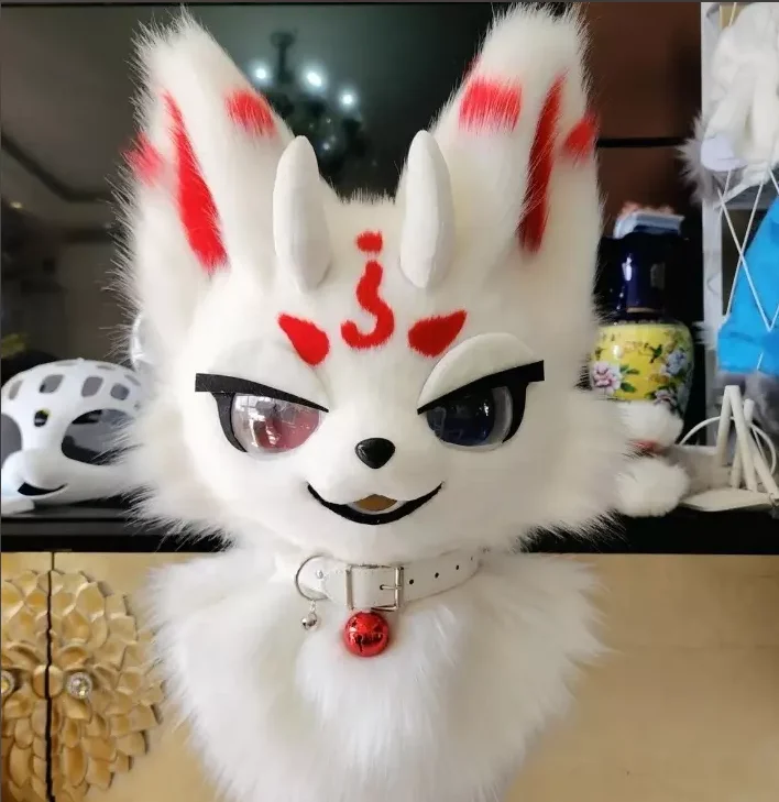 Pluche fursuit Husky mascotte kostuum hoofddeksel Volwassen vos kinder Halloween Cosplay vermomde commerciële show