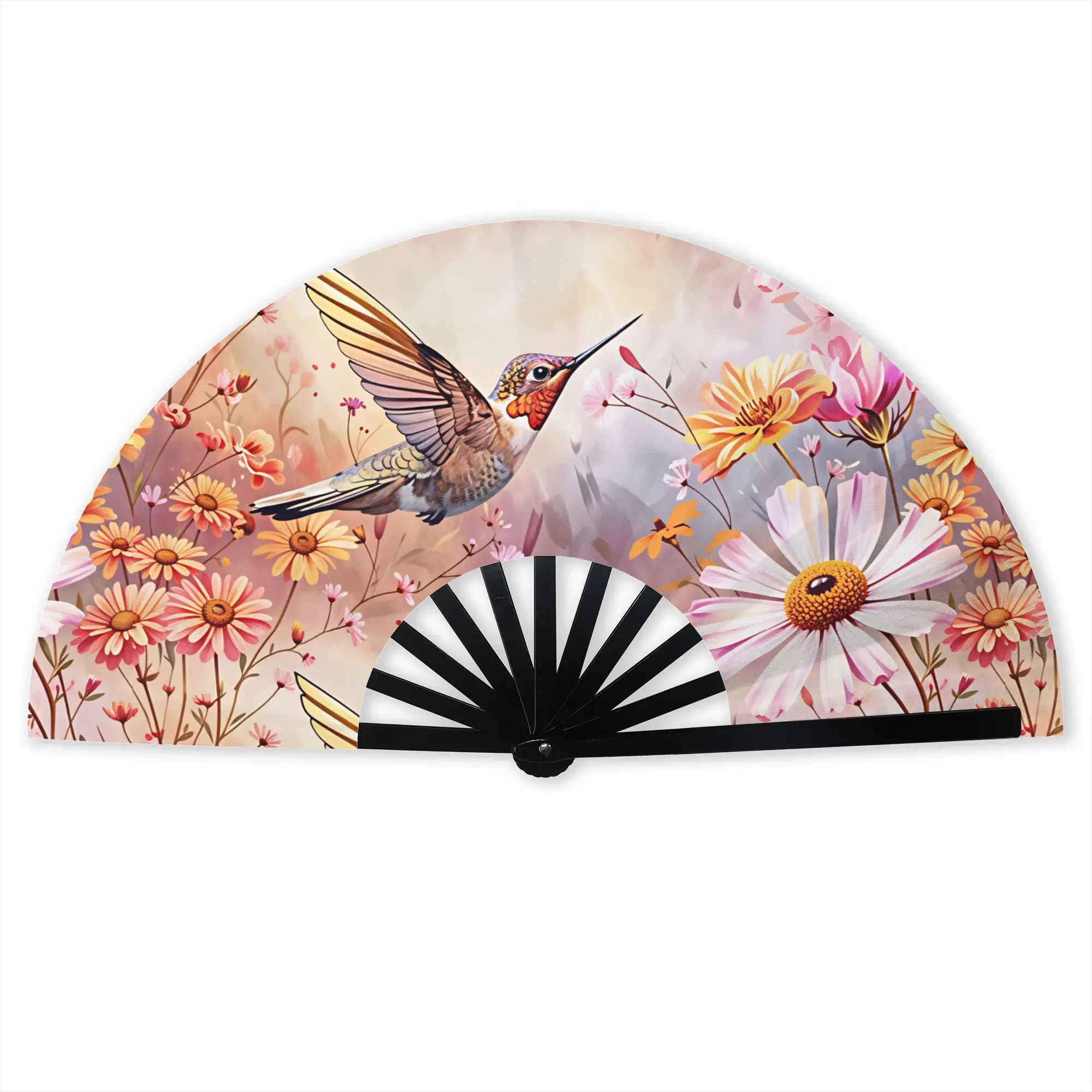 Flowers Fragrant And Birds Singing Folding Hand Fan  Polyester Fabric Fan Novelty Summer Accessory Decorative Fans
