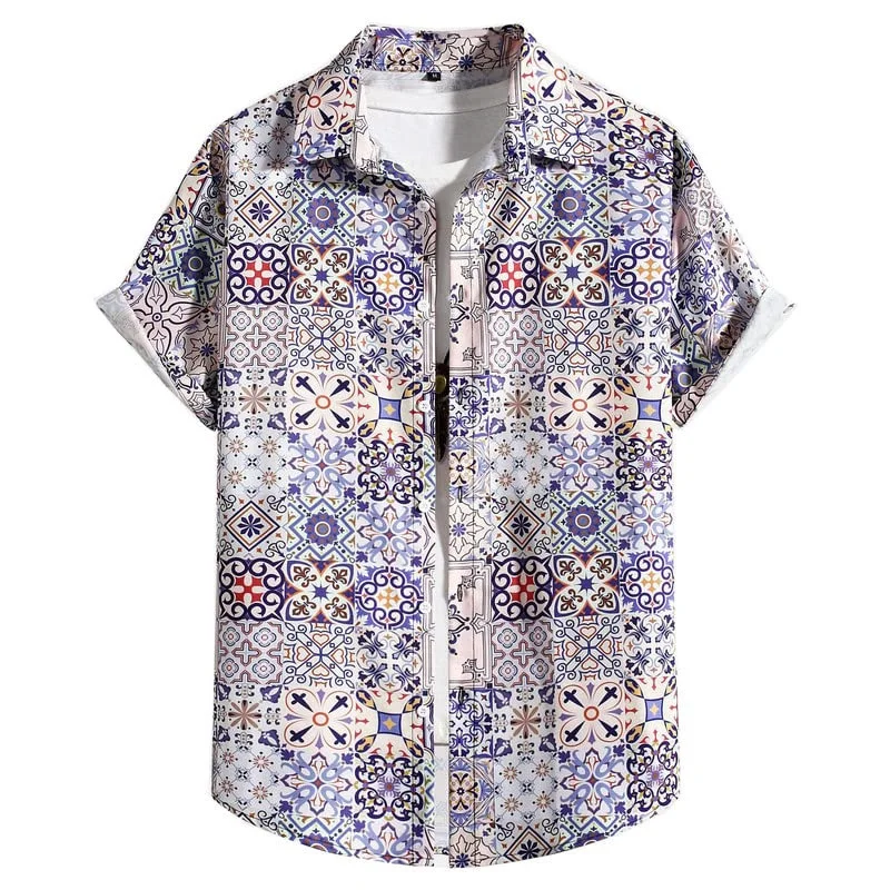 Retro Hawaiian Shirt For Men Summer 3d Printed Floral Short Sleeves Button Down Shirts Beach Vacation Street Tops Blouse Clothes