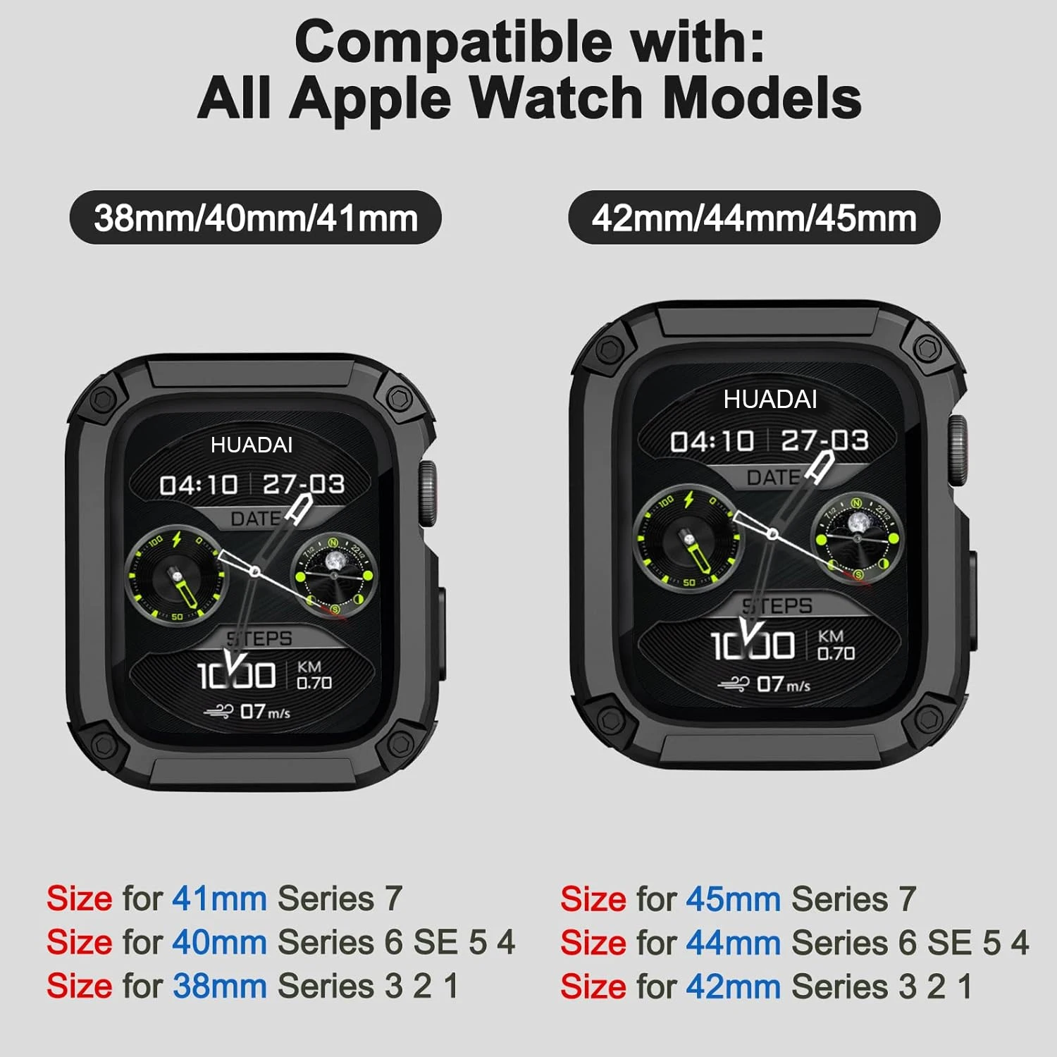 Case for Compatible for Apple Watch 45mm 44mm 42mm iWatch Series 987 SE654321 Strap, Men Women Sport Strap with Bumper Rugged