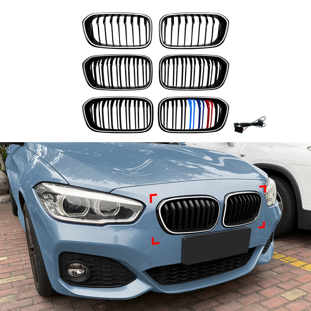 With Light Front Grille Grills Gloss Black For BMW 1 Series F20 F21 LCI 2015-2019 Front Racing Grille Accessories