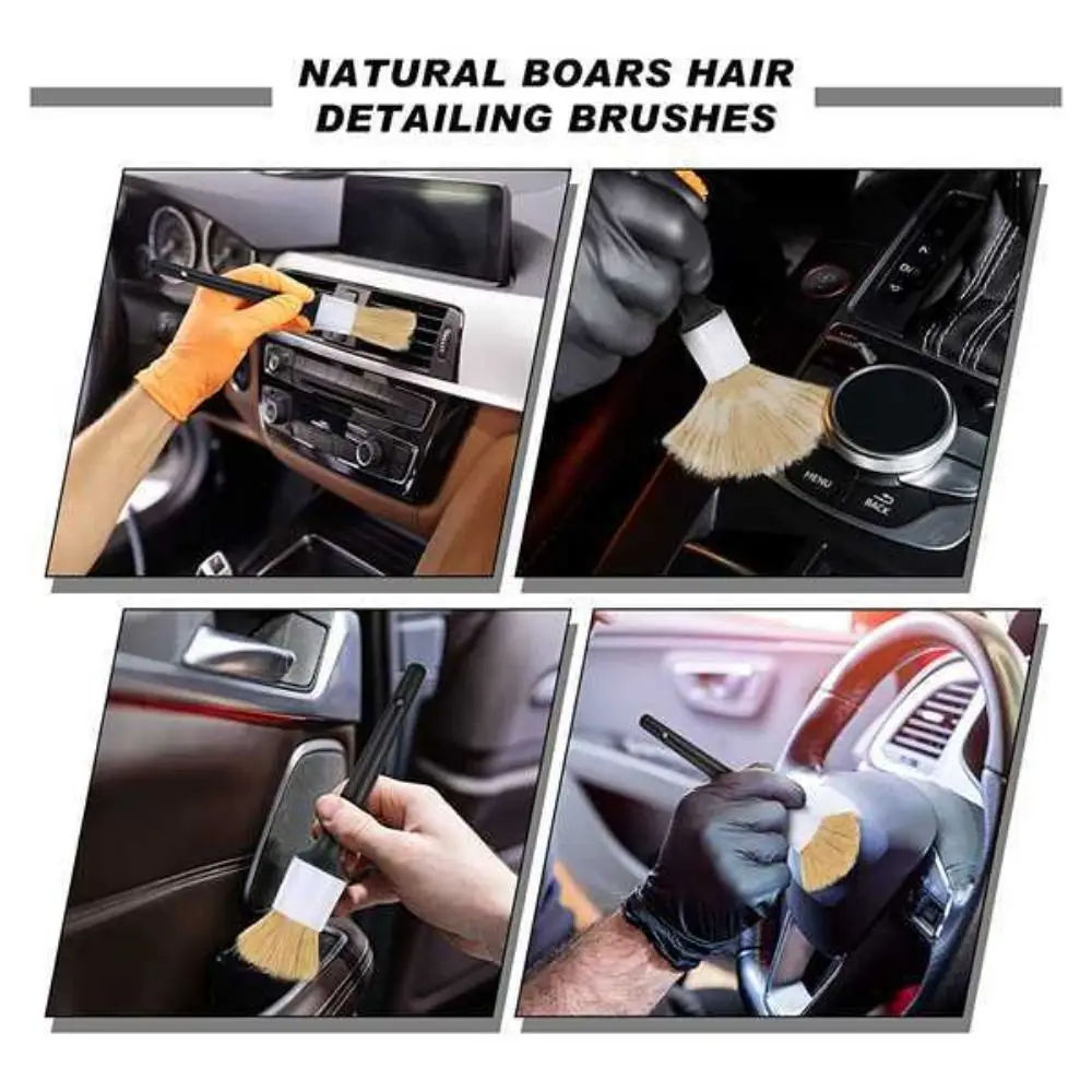 Boar Hair Bristle Car Detailing Brush Set Sponges Towels Dirt Dust Clean Car Cleaning Brushes Wash Accessories Ultra Soft
