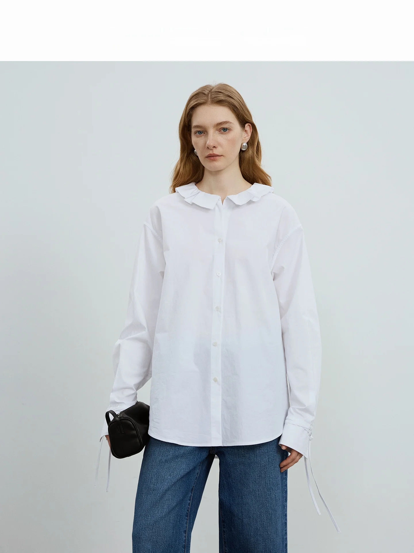 

COUNTONME Artistic Pure Cotton Long Sleeve Shirt with Pleats Baby Collar Loose Fit French Style Women's Casual Shirt