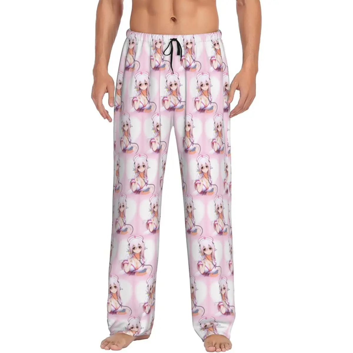 

Custom Cartoon Super Sonico Game Cute Girl Pajama Pants Men Sleepwear Sleep Lounge Bottoms with Pockets