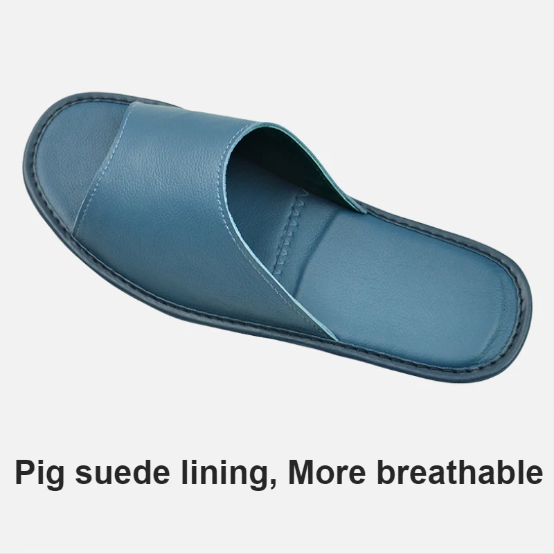 Genuine Cow Leather Slippers Homes in indoor slipper summer open toe sandals men women elderly casual single Slides shoes