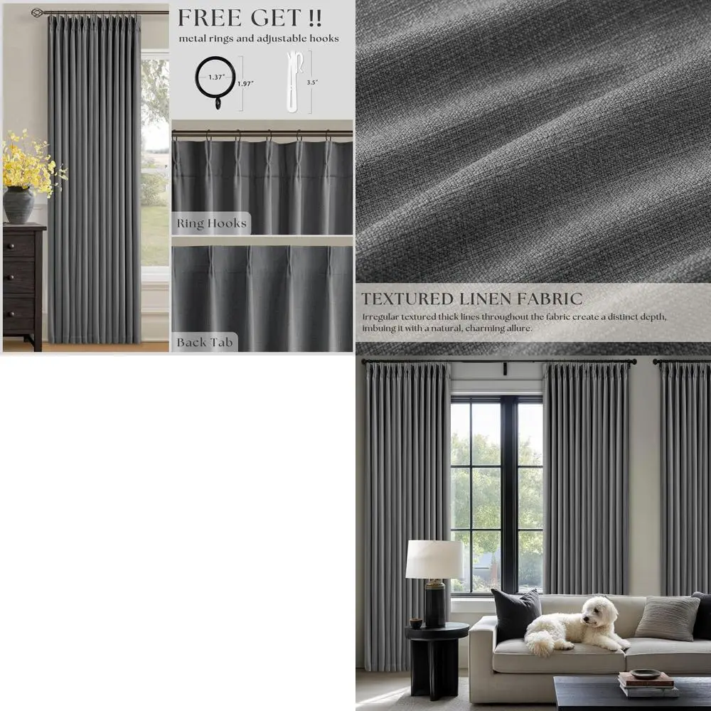 

Угольно-серые 84, плиссированные льняные плотные шторы с теплоизоляцией и кольцевыми крючками для дома