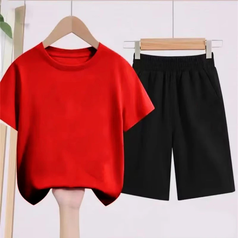 

Solid color T-shirt Children's Set 2-12 Year Old Boy and Girl T-Shirt Two-Piece Set Casual Sports Short Sleeved Shorts Set