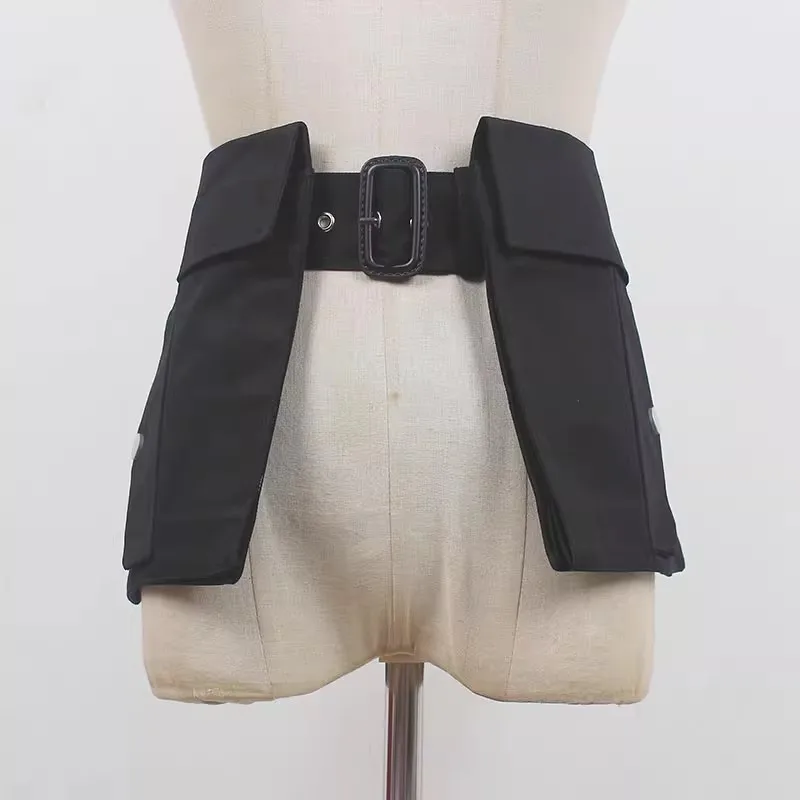 Women's Runway Fashion Fabric Pocket Cummerbunds Female Dress Corsets Waistband Belts Decoration Wide Belt R904