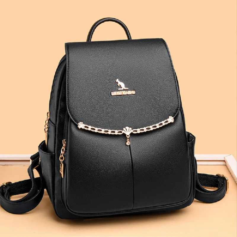 

2025 New Korean Fashion Luxury High Quality Leather Backpacks Women's Double Shoulder Bags Totes Large Capacity Travel Backpack