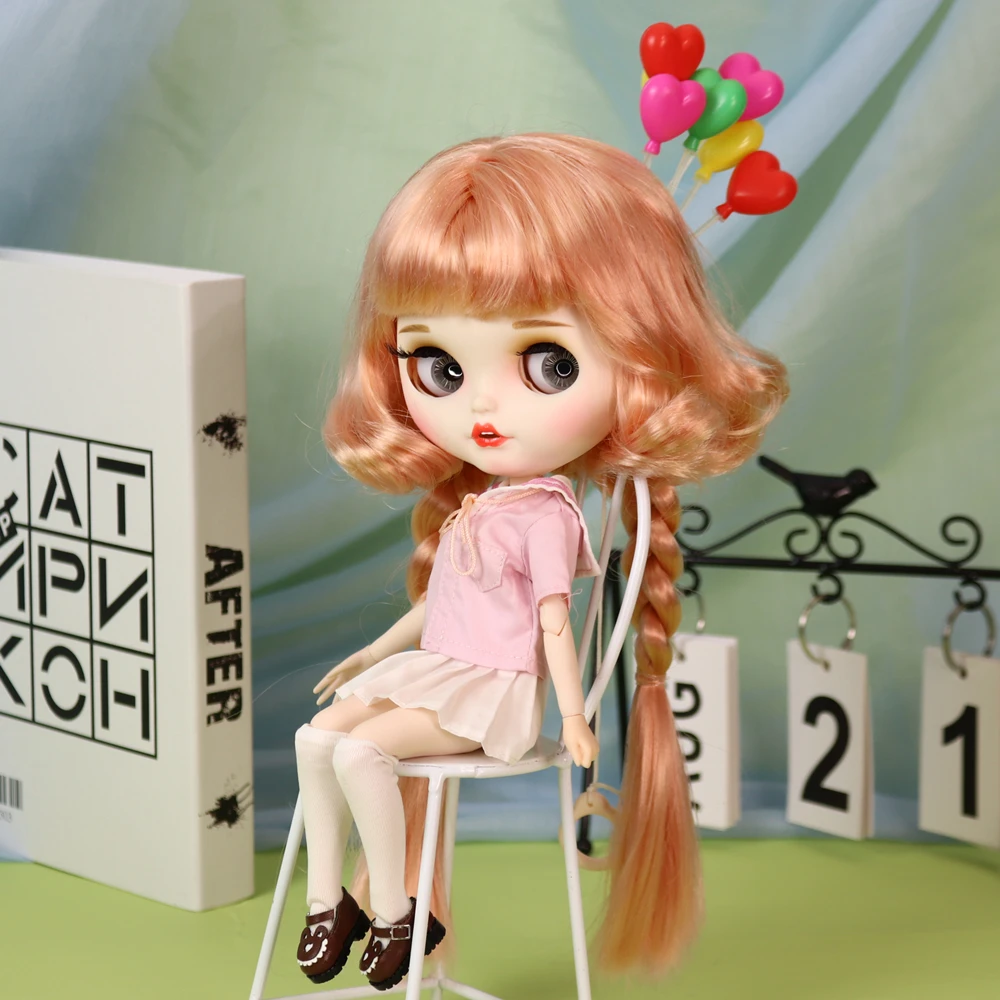 ICY DBS Blyth Doll Fair Skin Matte Face Orange Hair Pigtails Bunny Teeth Hand-Painted Makeup 30cm Doll Festival Birthday Gift