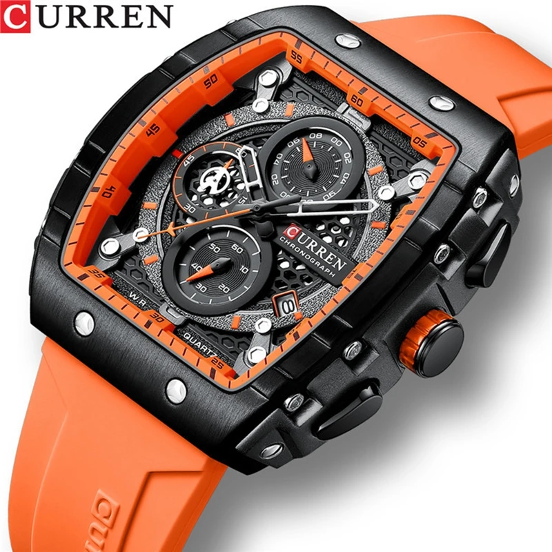 CURREN Top Brand Men\'s Watches Luxury Square Quartz Wristwatch Waterproof Luminous Chronograph Watch for Men Date Clock