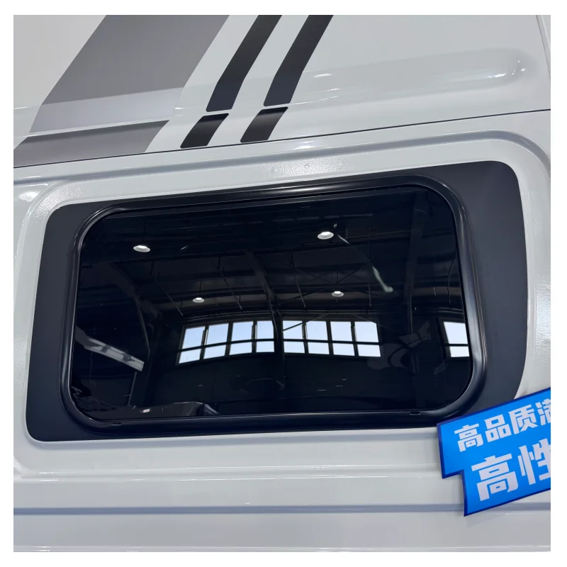 Camper Van Exterior Flush Rounded Corner Window with Mosquito Net & Roller Shade