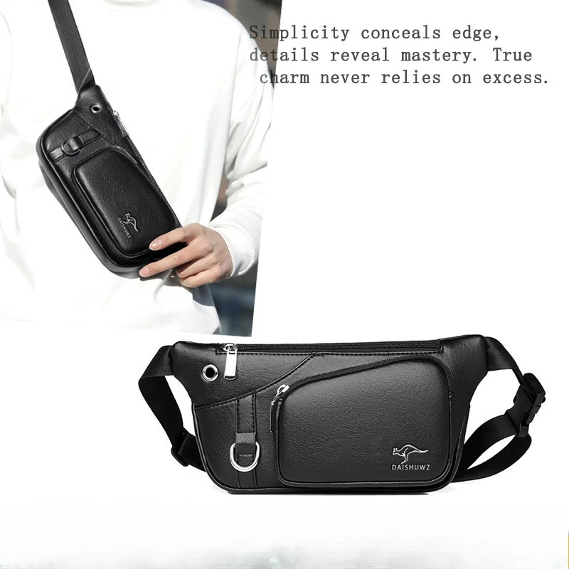 

PU leather lightweight waterproof men's waist bag, multi-functional chest bag, crossbody mobile phone coin purse