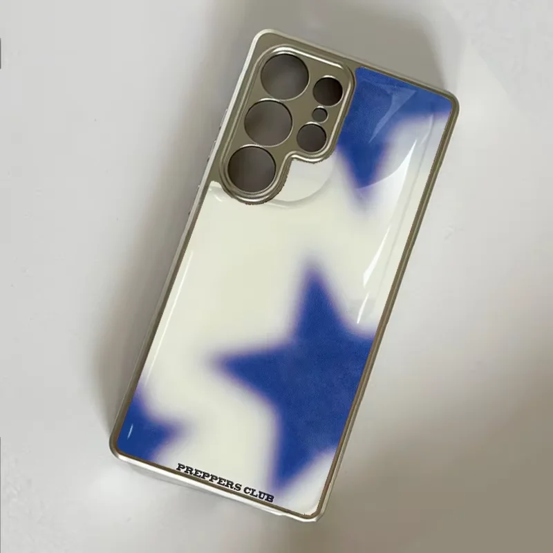 Korean Ins Blue star gradient Epoxy Drop Glue Phone Case For Samsung Galaxy S23 FE S24 PLUS S25 ULTRA S26 EDGE Hydrogel Cover