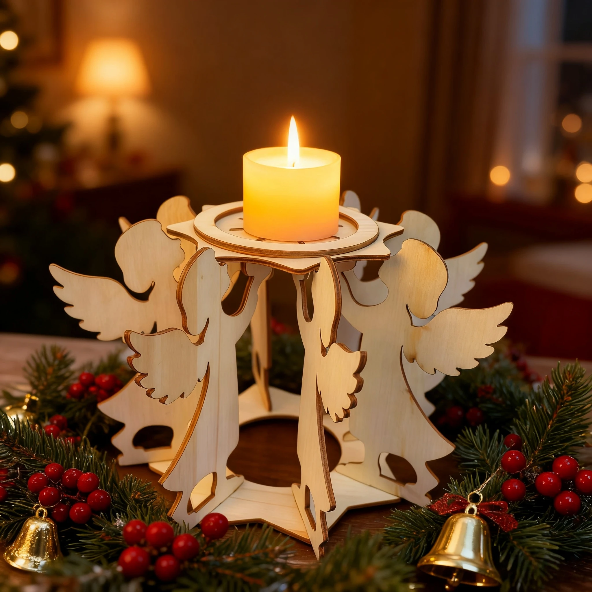 Weihnachten Kerzenhalter Frohe Weihnachten Engel Dekoration für Zuhause Anhänger Weihnachten Holz Ornamente Navidad Natal Neujahr Geschenk 2026