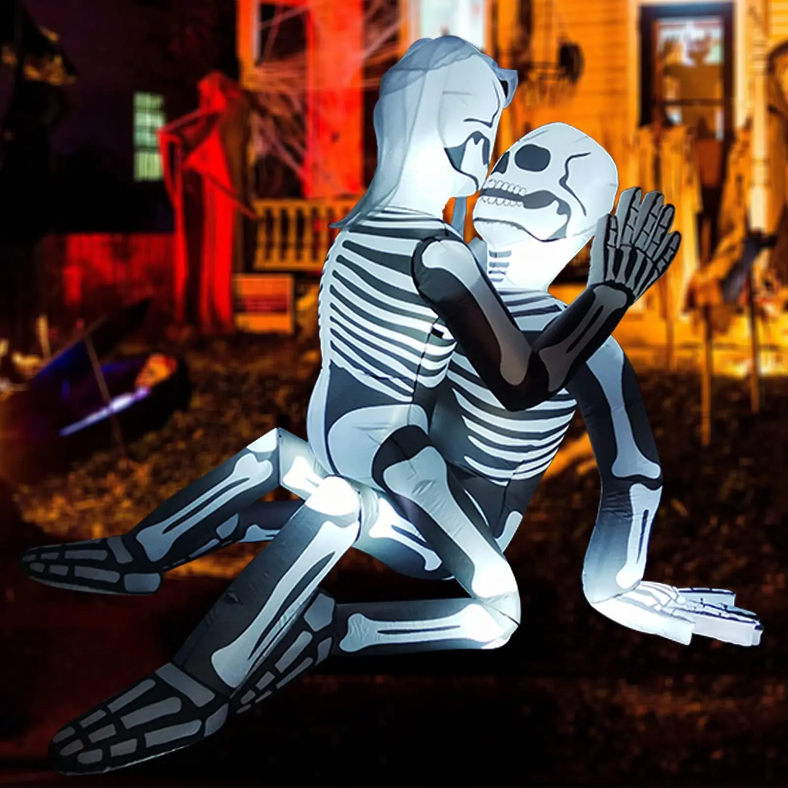 Lover Embraces Skeleton Inflated Garment Goosh Halloween Inflatable Outdoor Ghost Couple Yard Decoration Built-in LED Lights