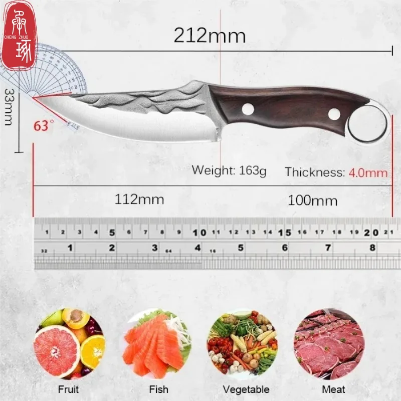 Kitchen Knife Meat Slicing Fruit Vegetables Knife Stainless Steel Boning Cleaver Knife Sharp Blade Hand Forged Butcher Knife