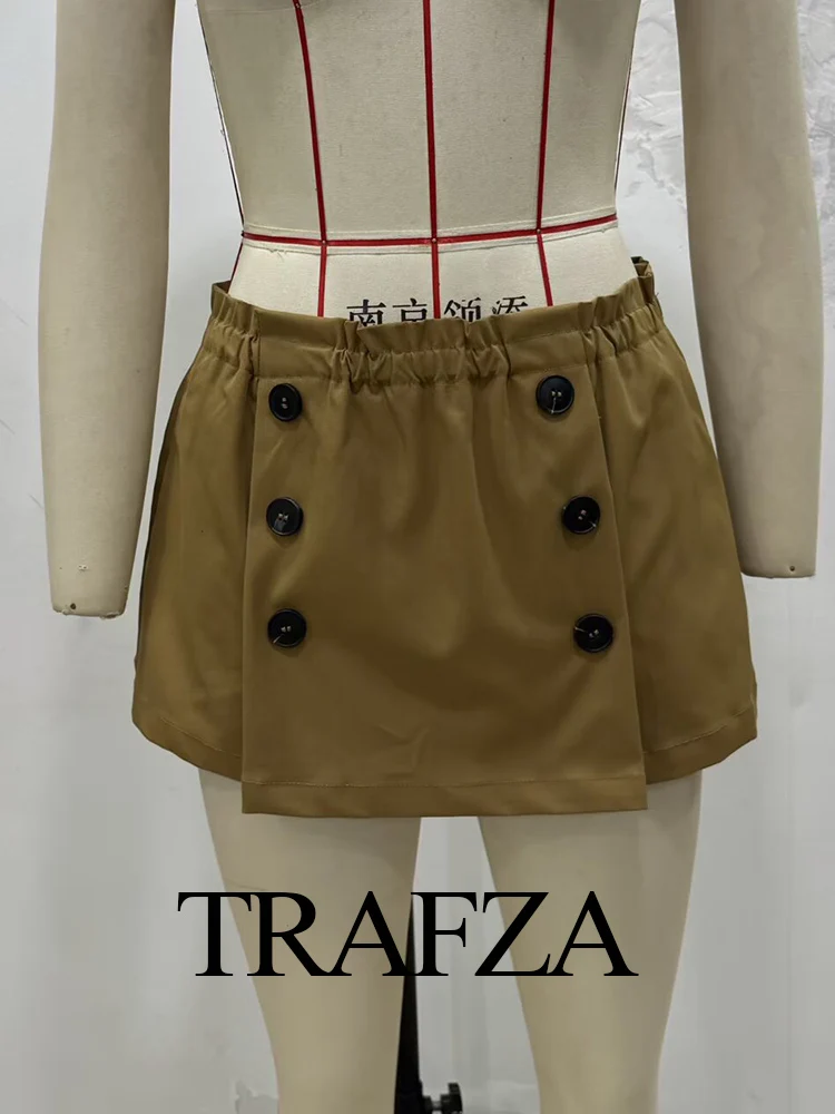 

TRAFZA 2025 Women 2-Piece Set Single-Breasted Long Sleeves Pocket Belt Decorate Loose Jacket+Casual Elastic Waist Culottes
