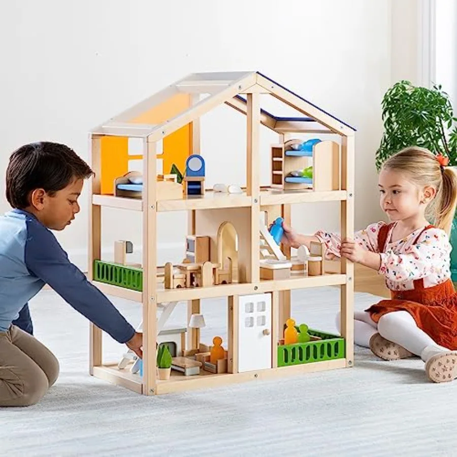 

Modern Home Multi-Floor Dollhouse - Educational Toy Play House, Large Scale Pretend Play Dollhouse for Toddlers