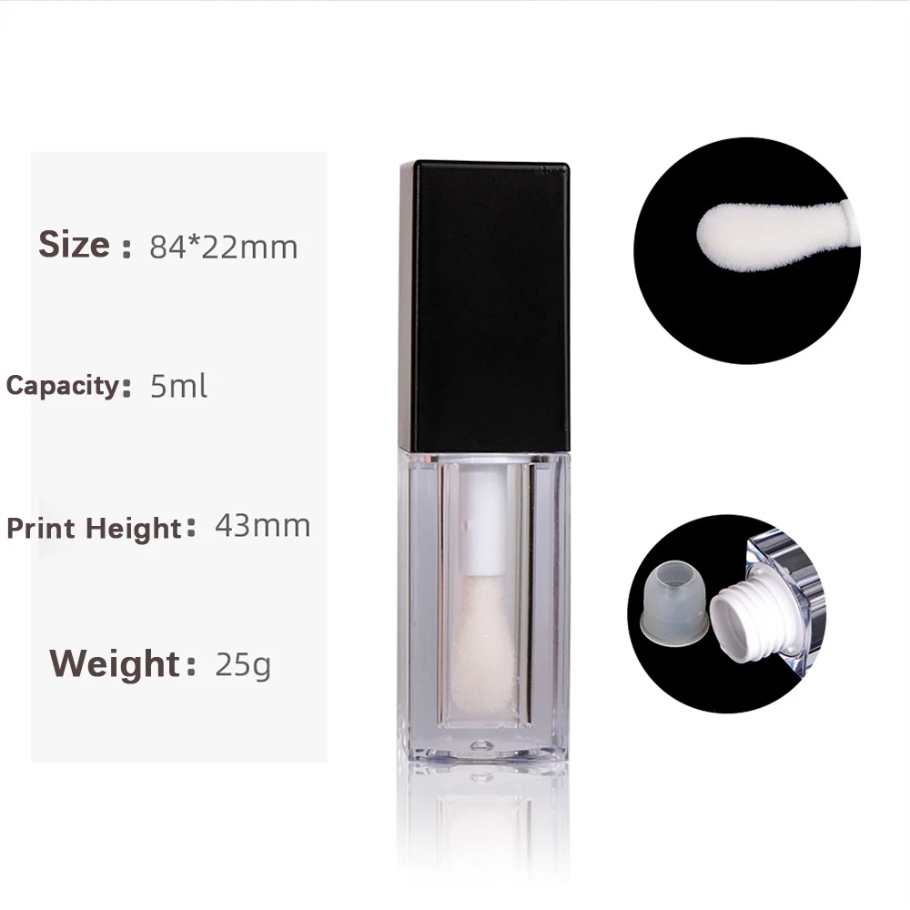 New 5ml Square Lip gloss Tubes Big Brush Cosmetic Containers Wholesale Makeup Beauty Lipstick Lip Balm Packing Bottles