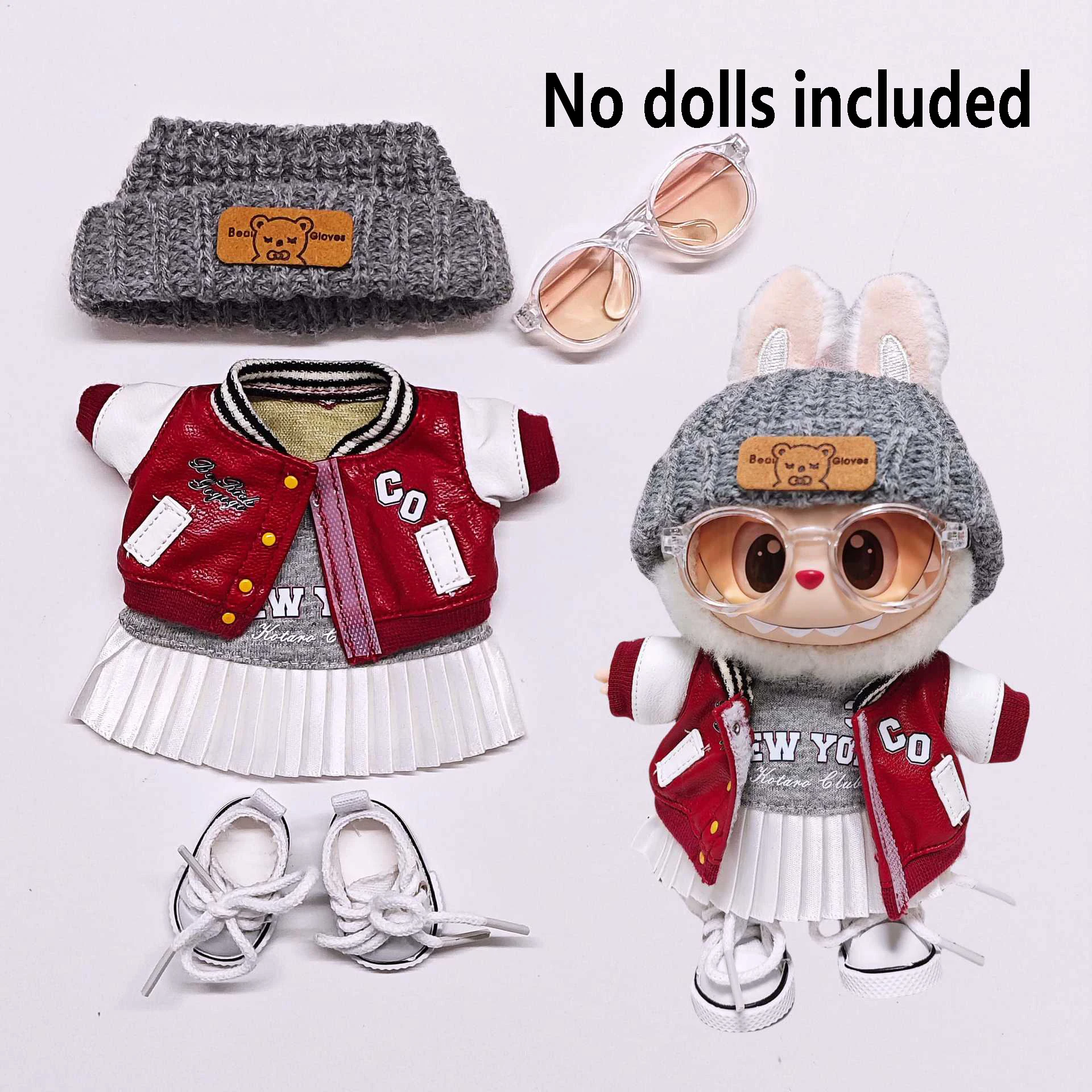

Cola Baseball Jackets and Skirts, For Labubu Selects 6-piece Sets of Doll Clothes, 15cm and 17cmLabubu Universal Clothing