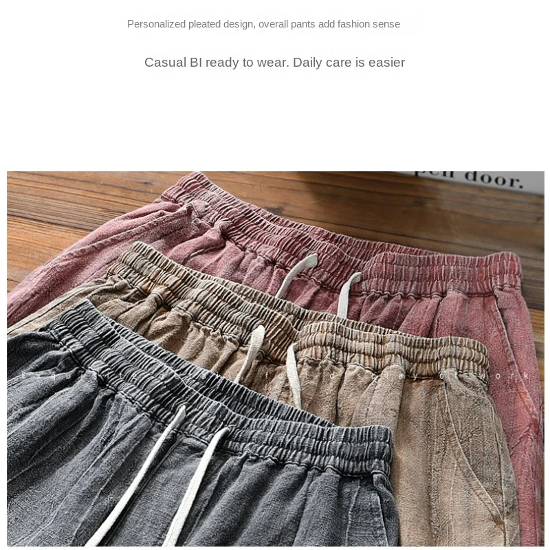 2024 Summer New Vintage Straight Casual Shorts Men Clothing Personality Design Elastic Waist Drawstring Loose Men Pants BL8231